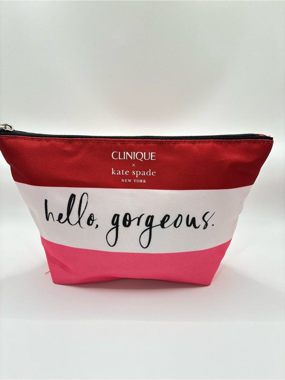 Clinique x kate spade Red Pink White Striped Cosmetic Pouch
